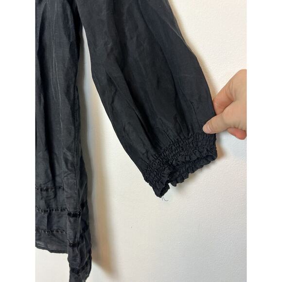 Monoreno black silk blend tunic mini dress - sz Md- floral applique whimsygoth - Picture 4 of 7